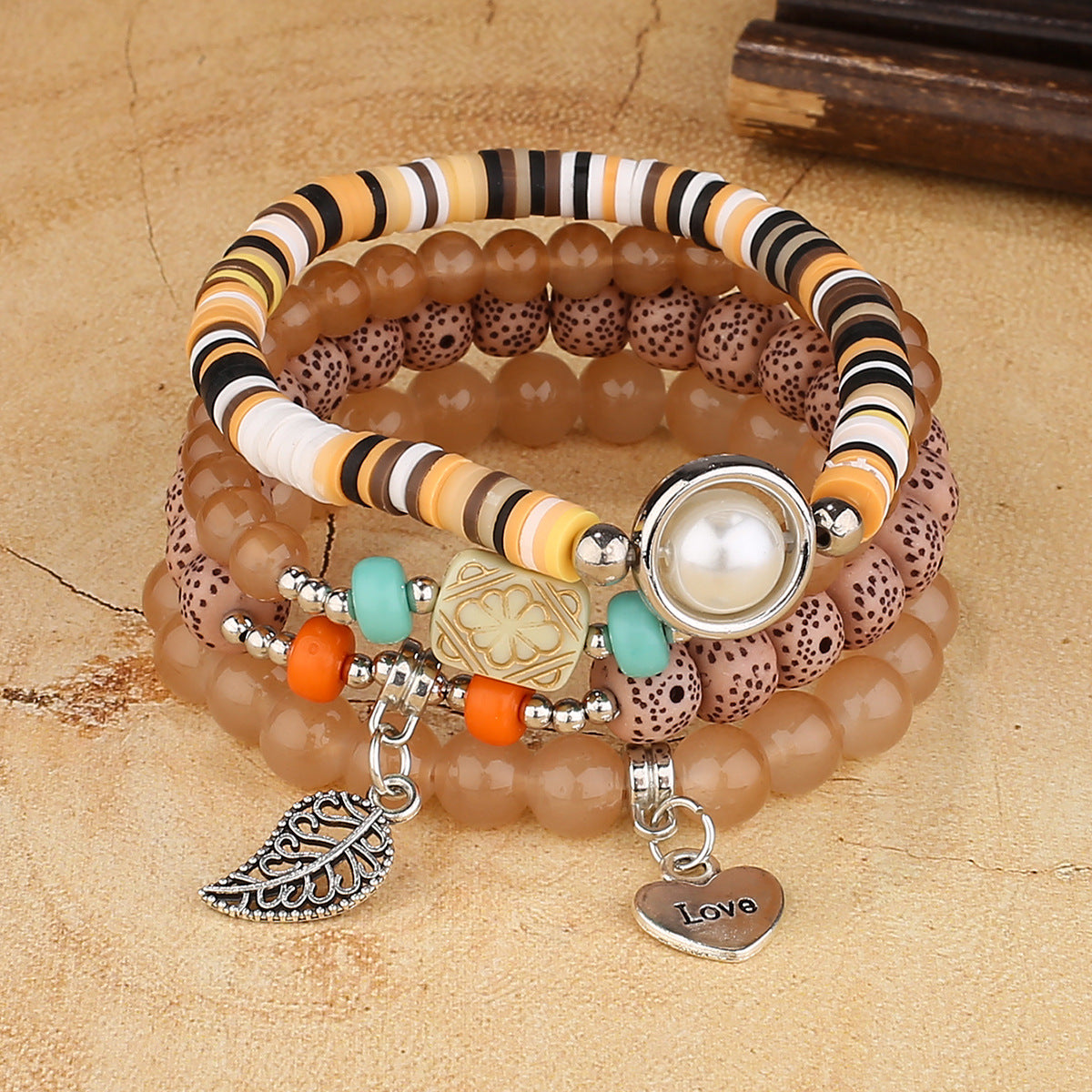 Wholesale Pearl Heart Leaves Alloy Multilayer Bracelet
